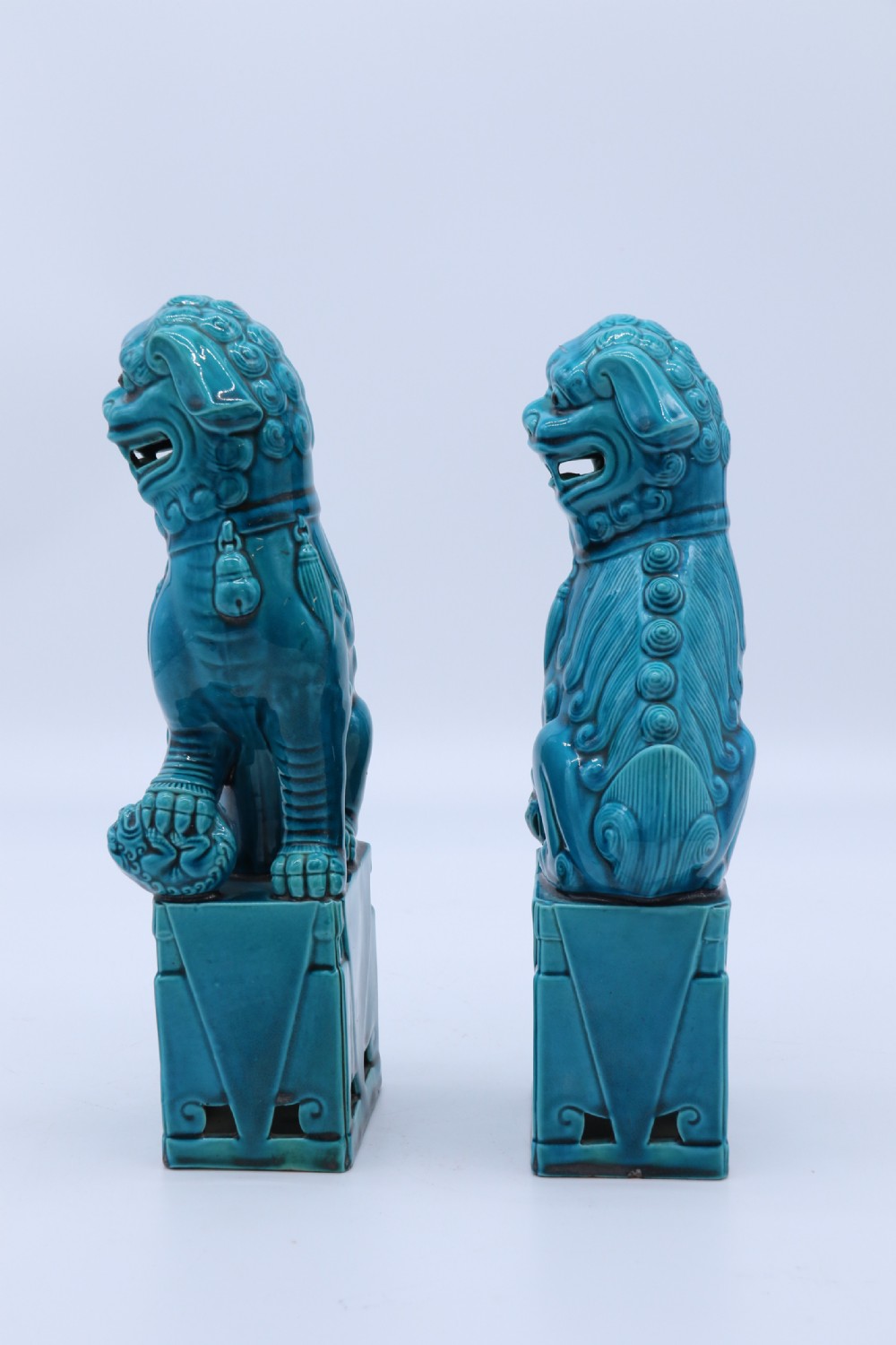 A pair of porcelain Chinese Buddhist Temple lions or foo dogs, circa 1900 View III