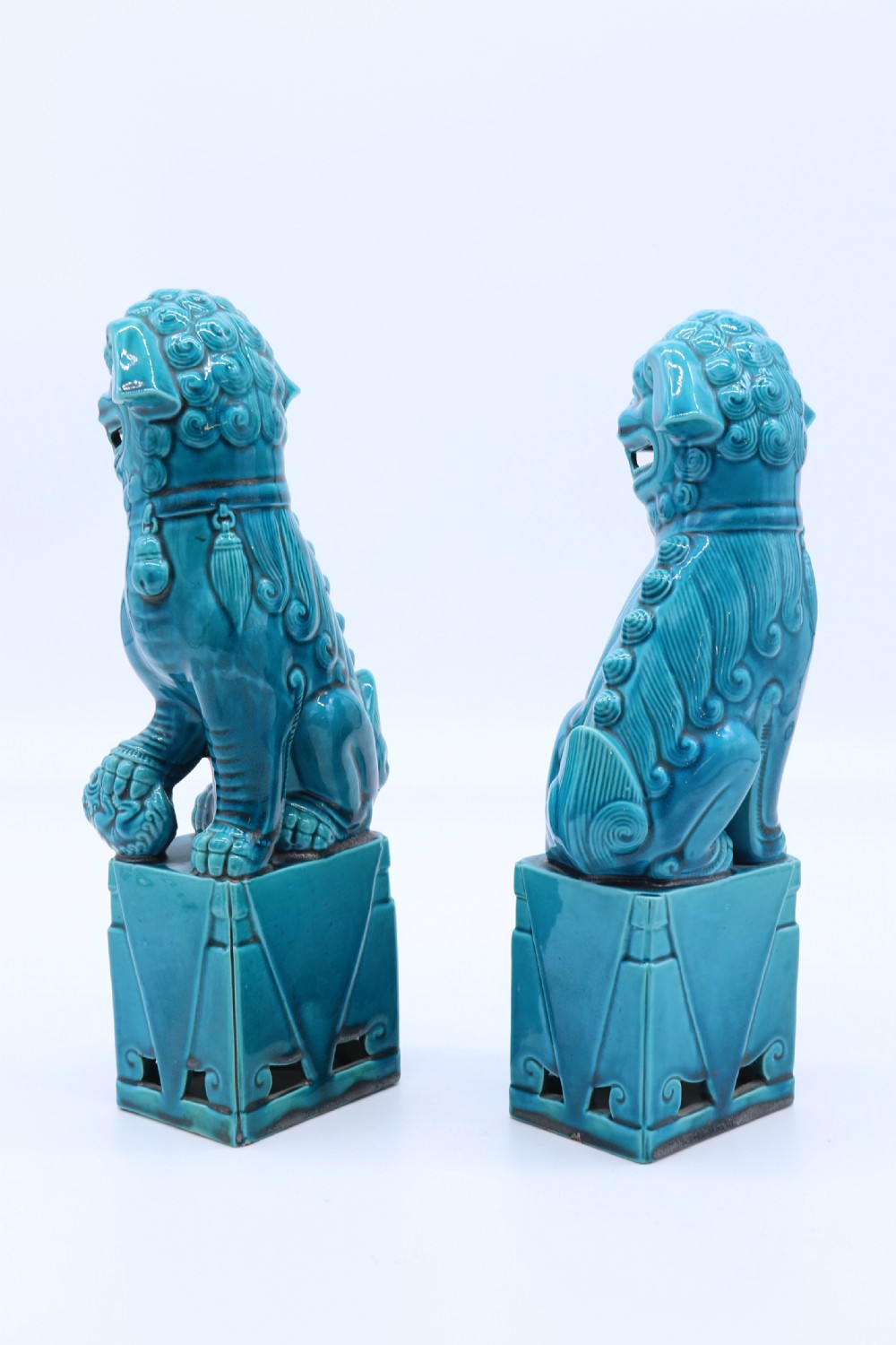 A pair of porcelain Chinese Buddhist Temple lions or foo dogs, circa 1900 View V