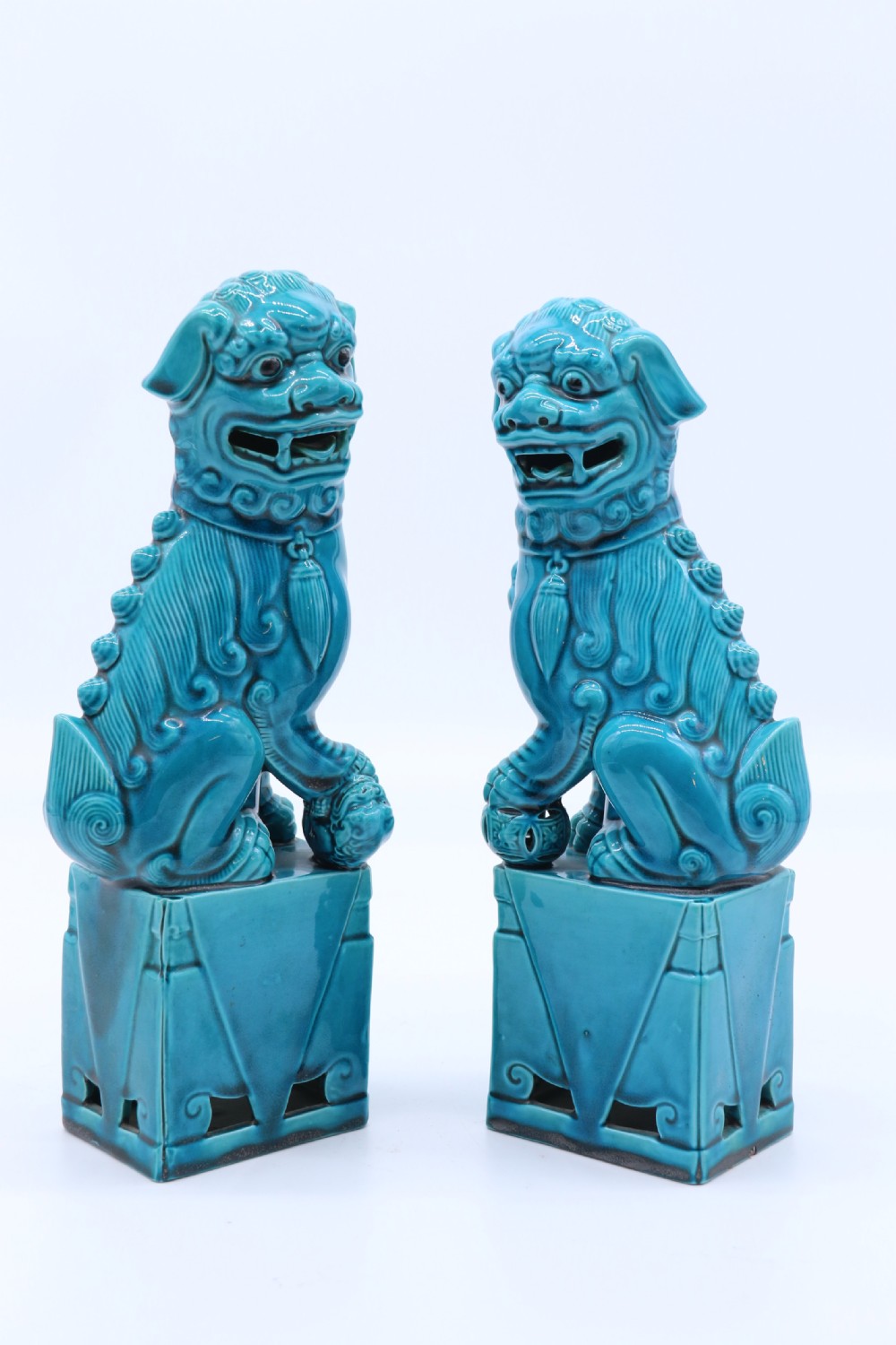 A pair of porcelain Chinese Buddhist Temple lions or foo dogs, circa 1900 View IX