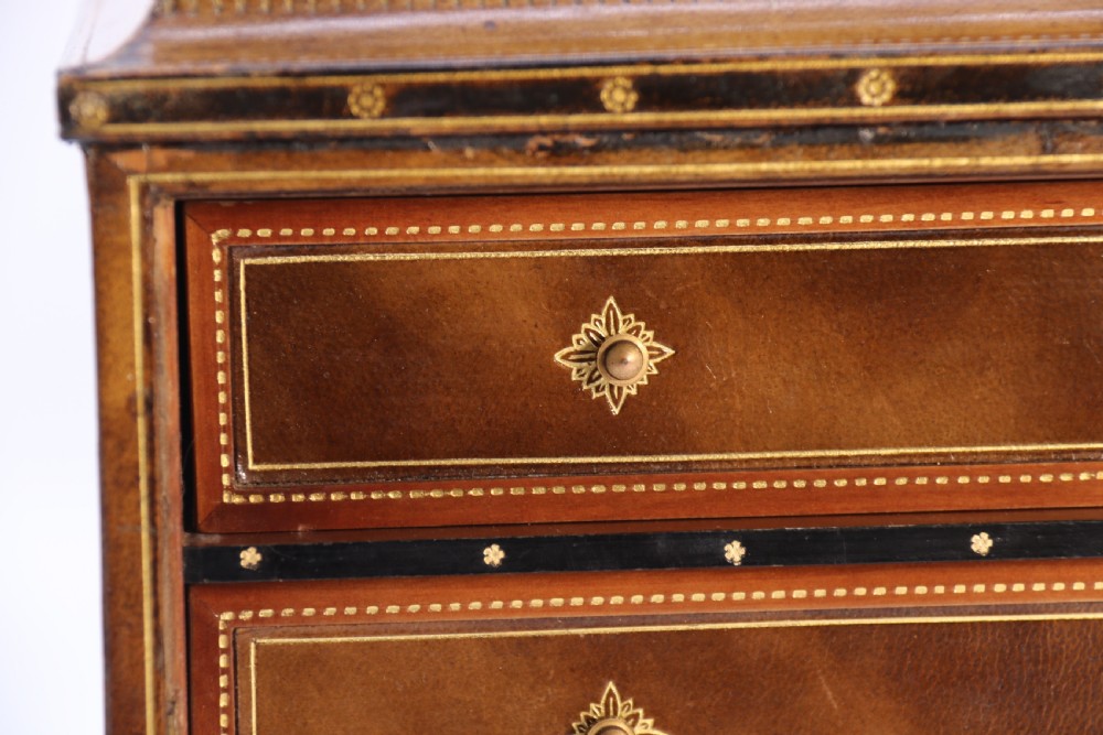 An Italian Grand Tour late 19th century jewellery cabinet finished in gilt tooled leather with a hand coloured view of The Royal Palace, Caserta Italy.

 View XVIII