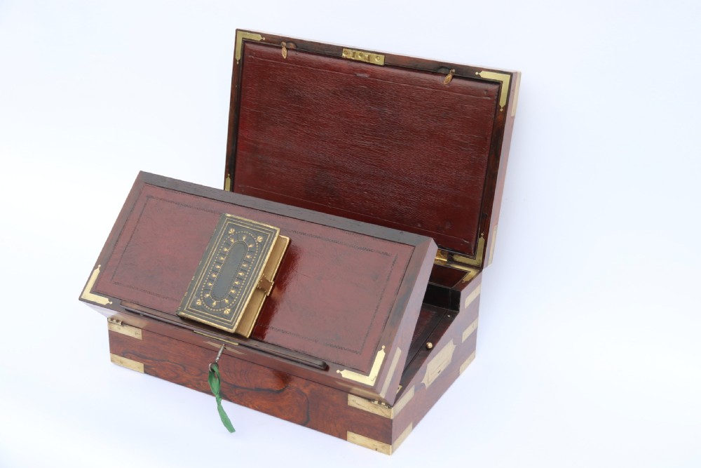 English early 19th century brass mounted campaign writing box by Hicks of London, circa 1825

 View V