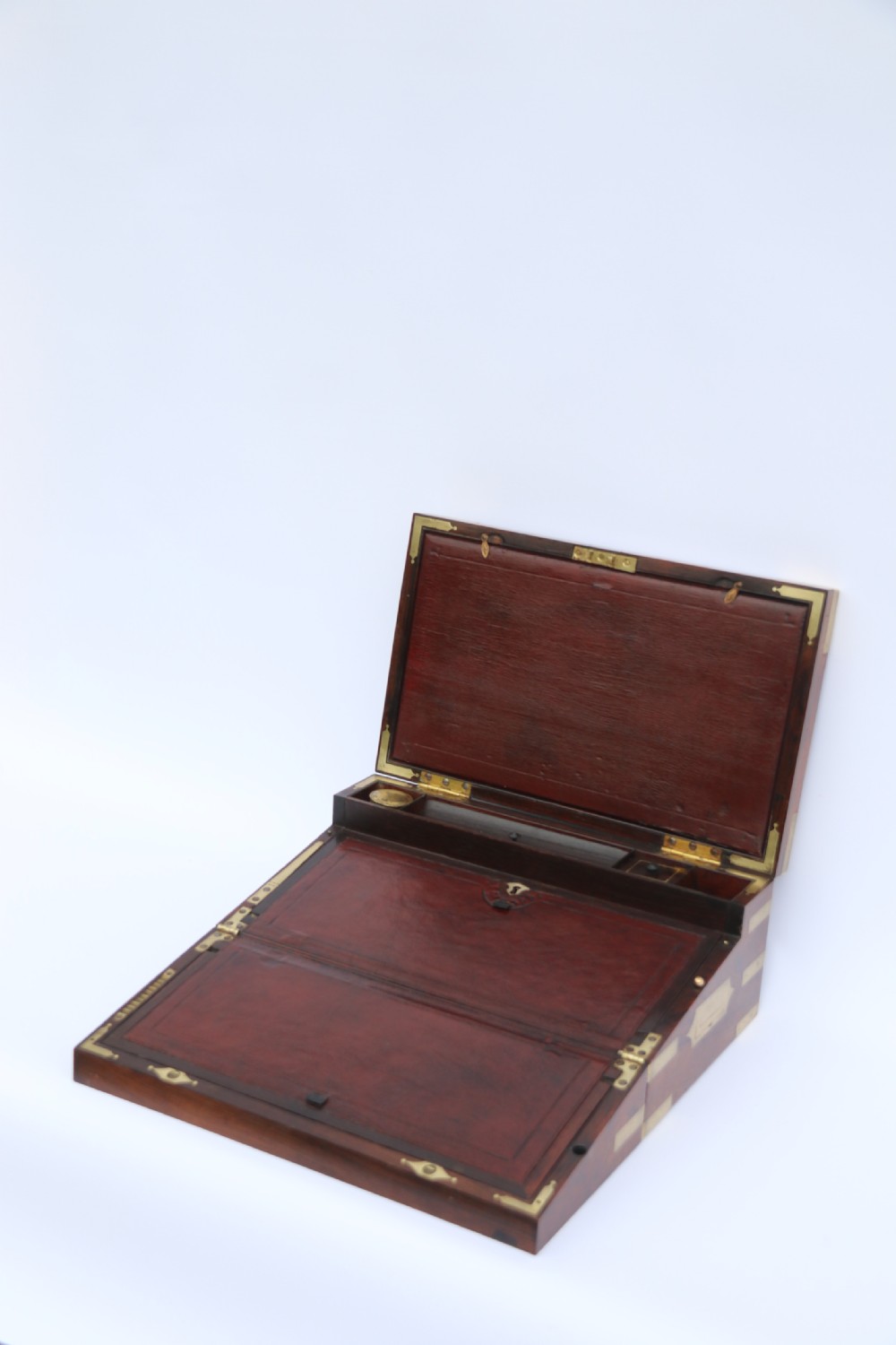 English early 19th century brass mounted campaign writing box by Hicks of London, circa 1825

 View XI