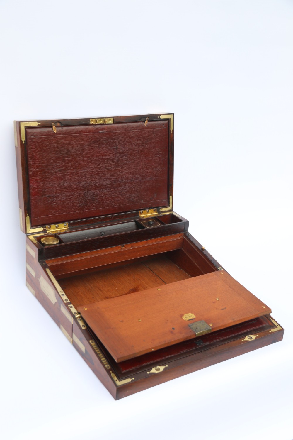 English early 19th century brass mounted campaign writing box by Hicks of London, circa 1825

 View XII