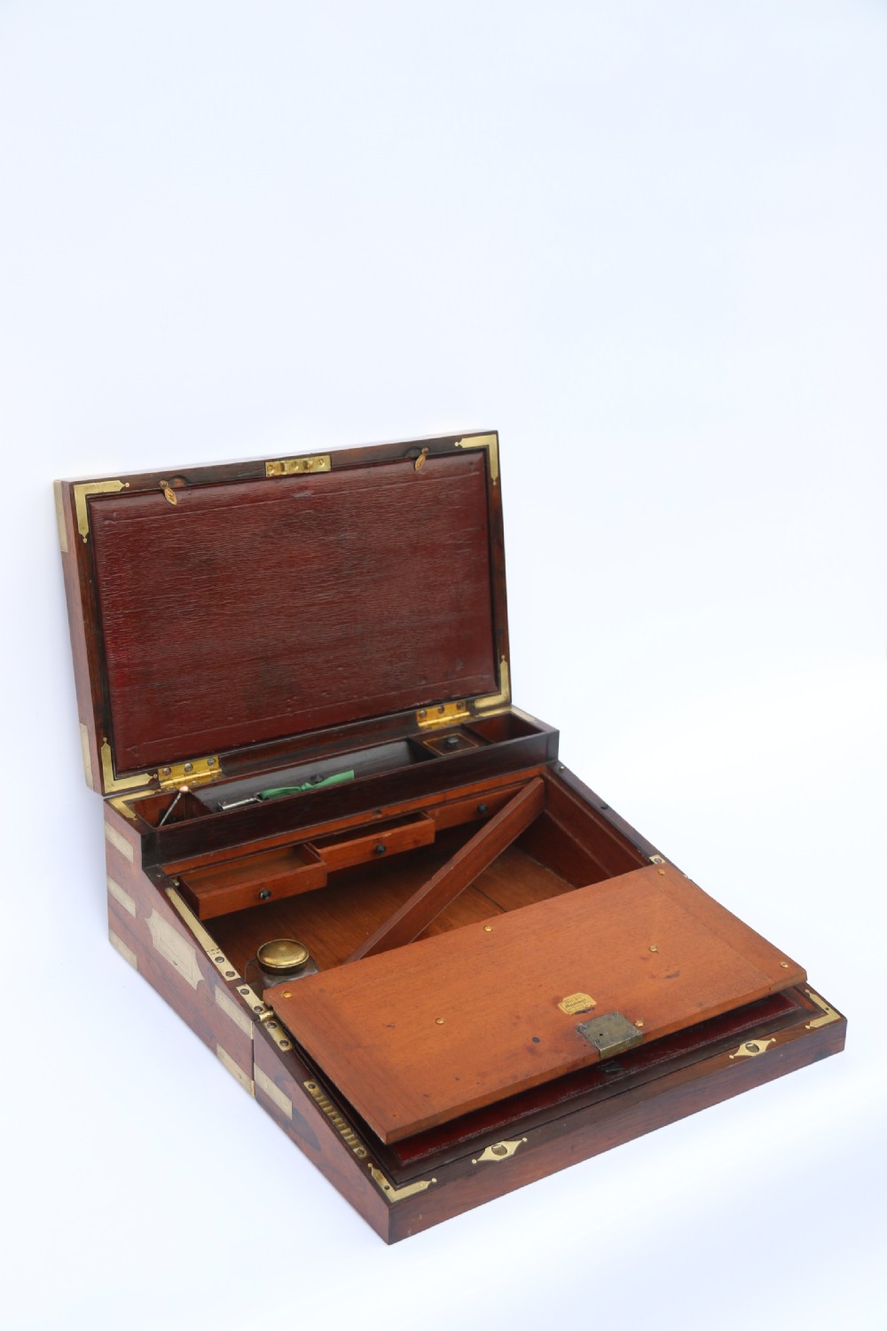English early 19th century brass mounted campaign writing box by Hicks of London, circa 1825

 View XVIII