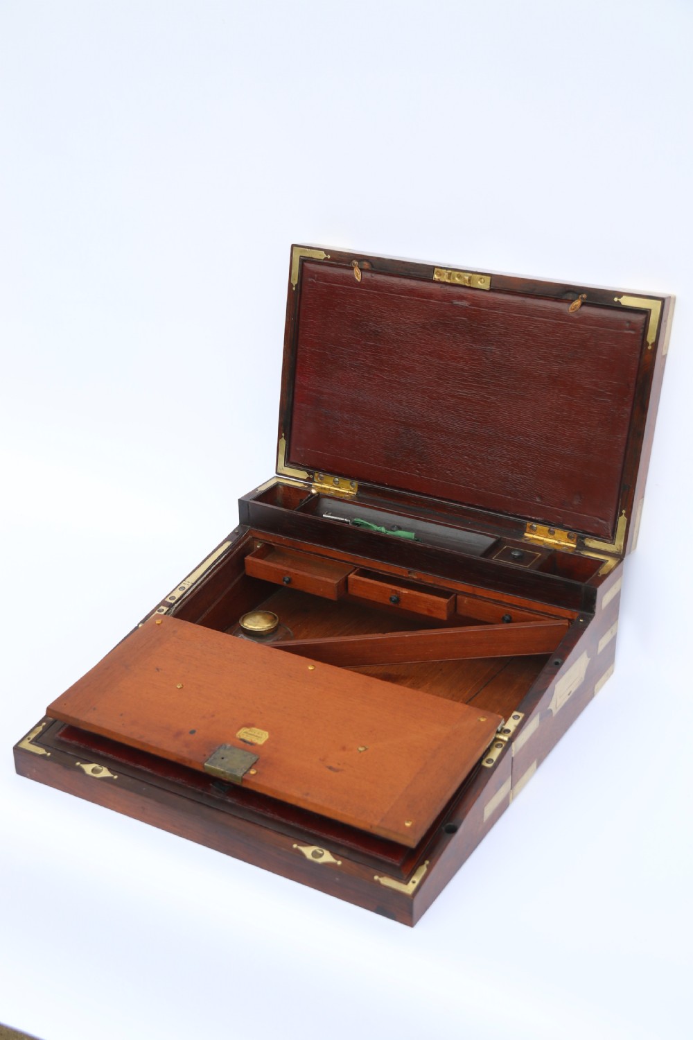 English early 19th century brass mounted campaign writing box by Hicks of London, circa 1825

 View XIX
