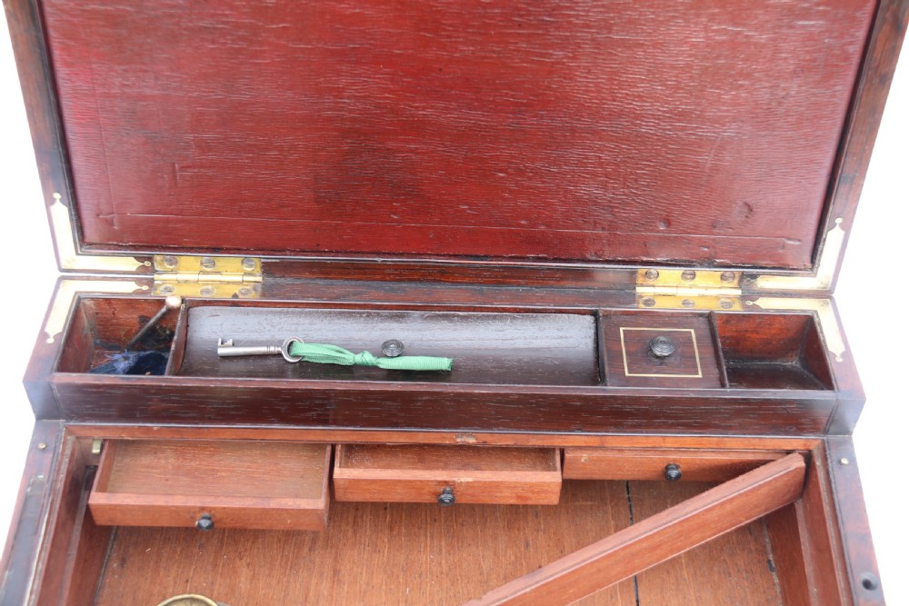 English early 19th century brass mounted campaign writing box by Hicks of London, circa 1825

 View XXI
