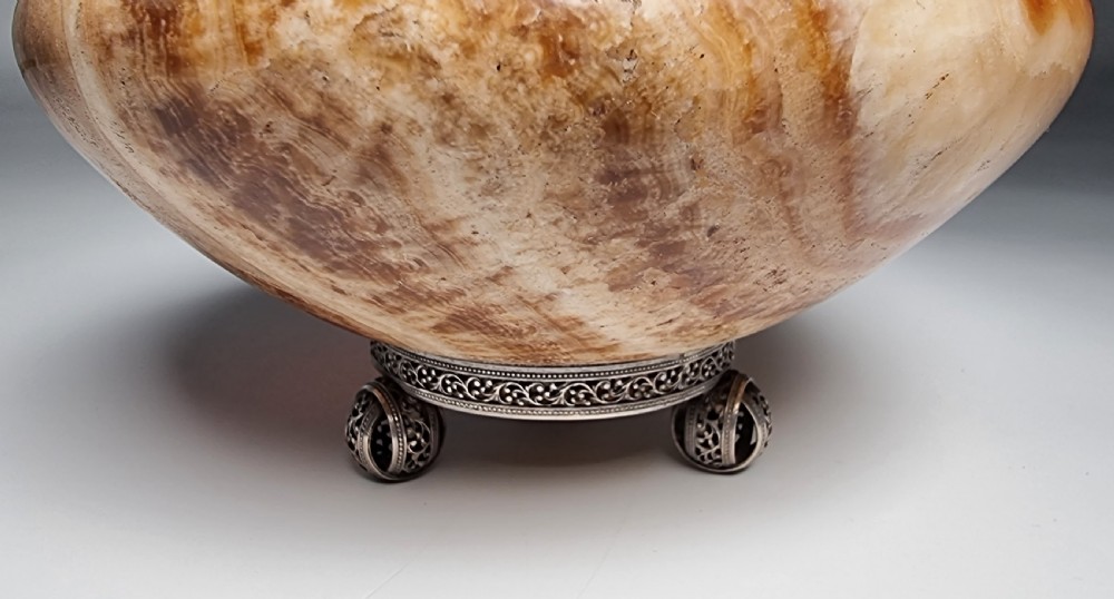An Italian specimen marble silver mounted bowl and cover View X