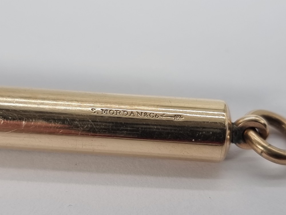 A late 19th century 10ct gold Mordan and Co. sliding fob pencil. View VI