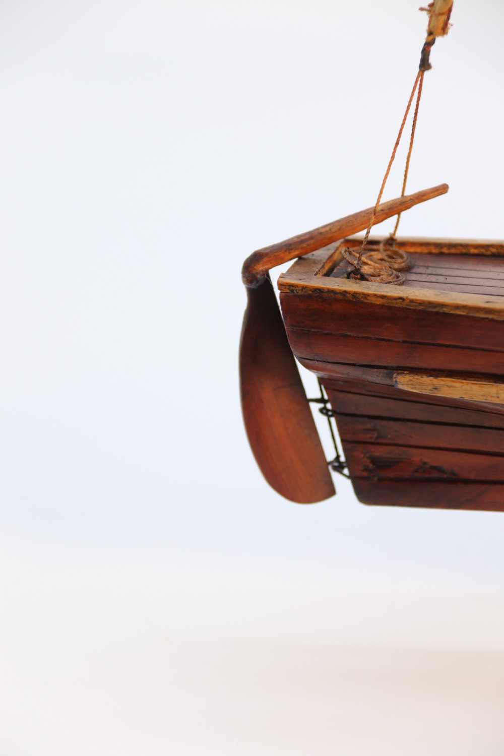 An English handmade yew wood model of an elegant 19th century sailing boat. View XVI