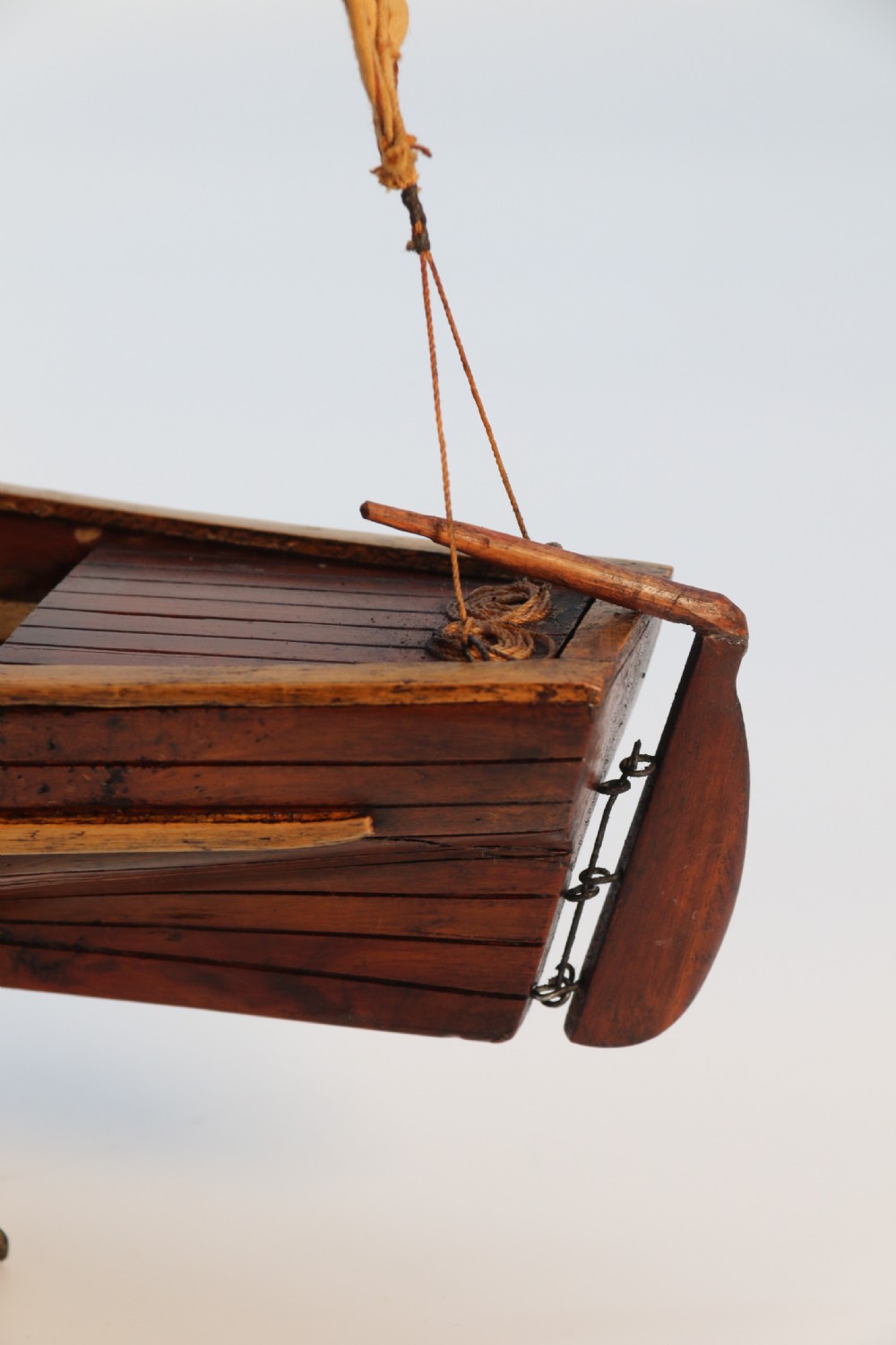 An English handmade yew wood model of an elegant 19th century sailing boat. View XXI