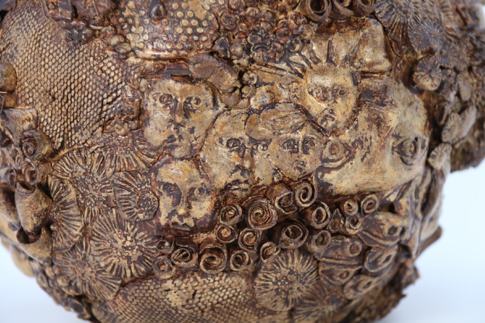 A rare studio pottery hand created mythical sculpture of the many faces of sea urchins. View XII