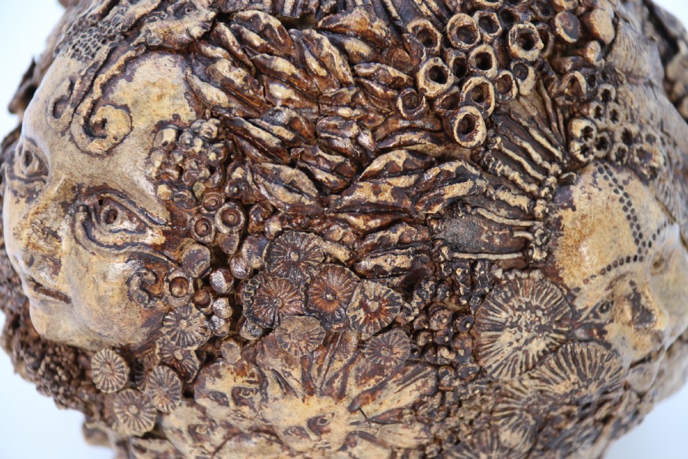 A rare studio pottery hand created mythical sculpture of the many faces of sea urchins. View XVII