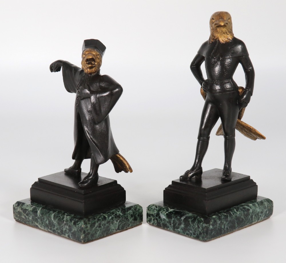 A fine pair of bronze caricature figures of theatrical birds, circa 1880 View V