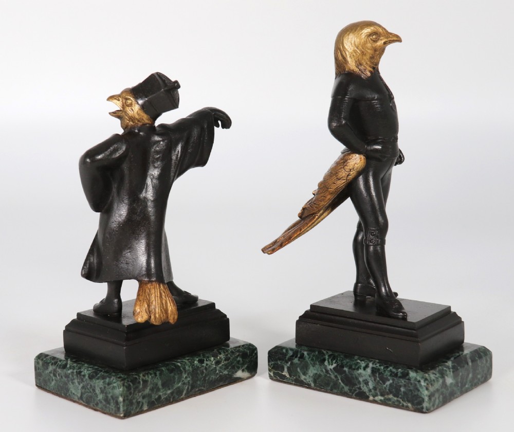 A fine pair of bronze caricature figures of theatrical birds, circa 1880 View VI