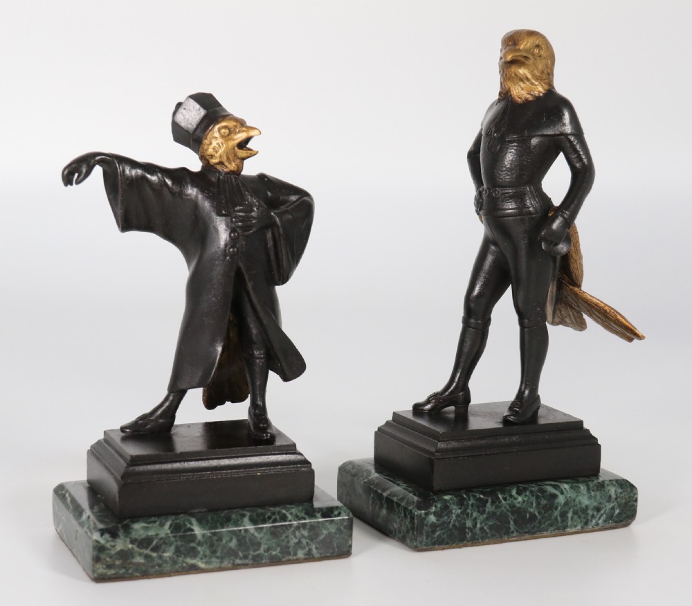 A fine pair of bronze caricature figures of theatrical birds, circa 1880 View VIII