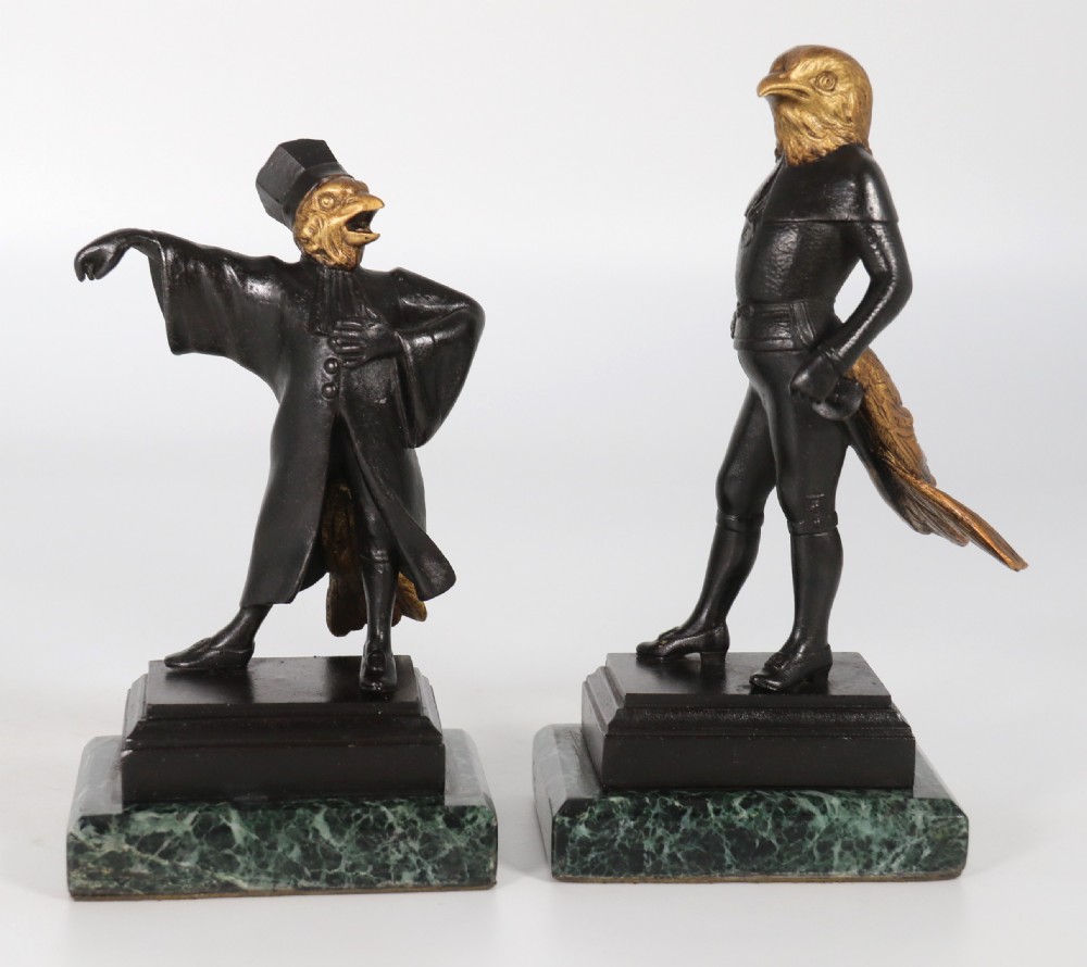 A fine pair of bronze caricature figures of theatrical birds, circa 1880 View XI