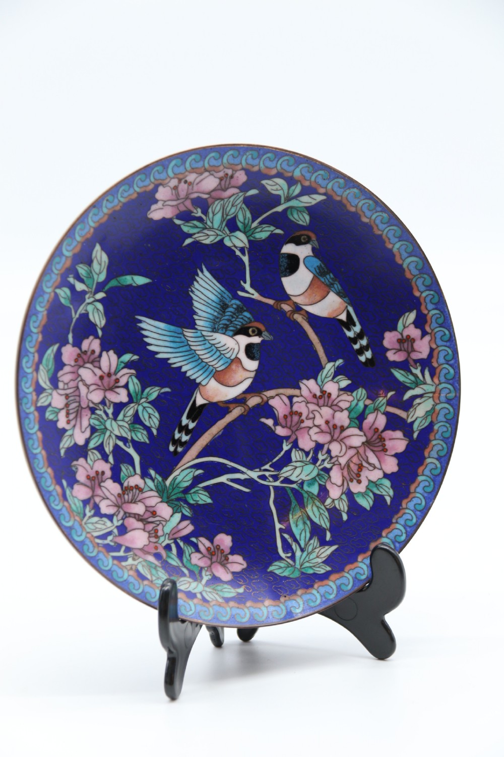 A set of four Chinese cloisonne cabinet plates with exotic birds and blossom.

 View XV