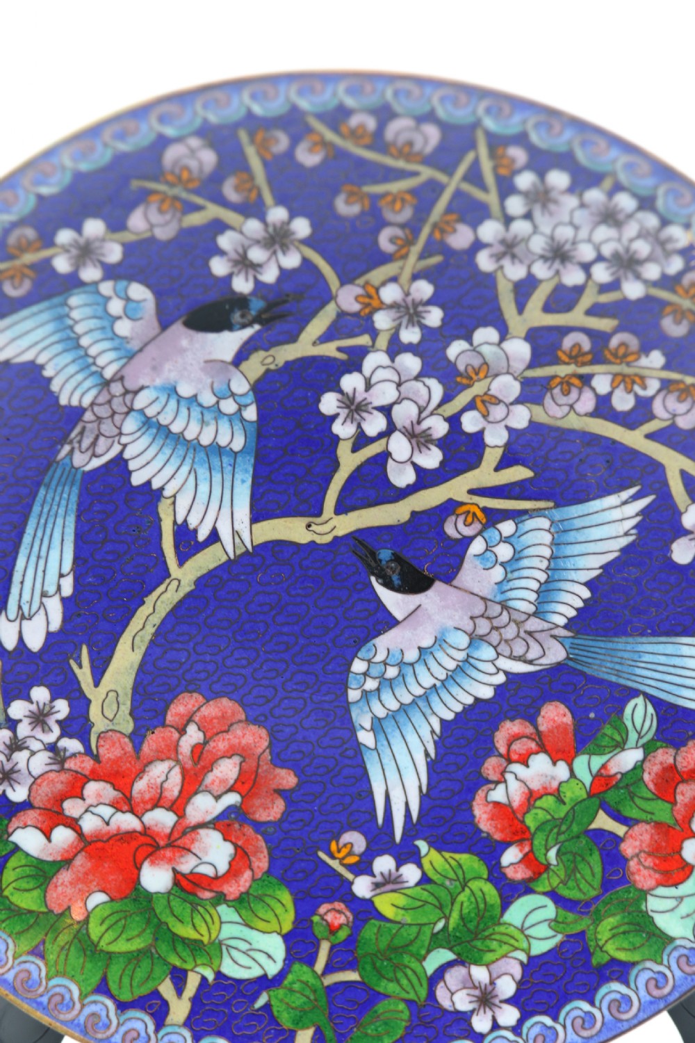 A set of four Chinese cloisonne cabinet plates with exotic birds and blossom.

 View XXI