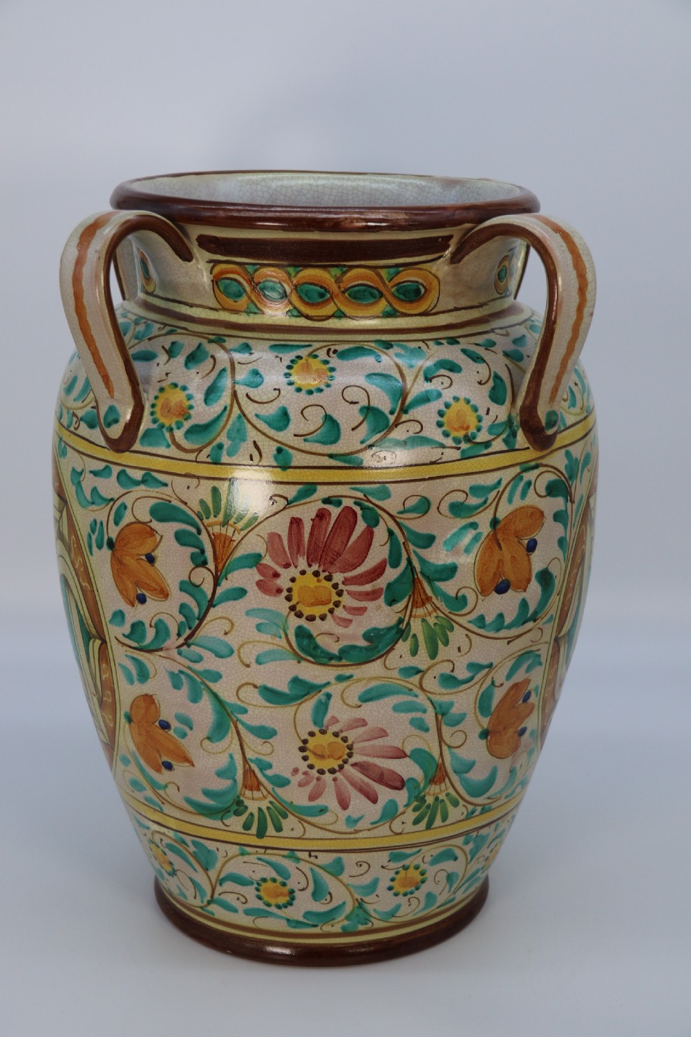 A large Italian hand thrown and painted majolica pottery vase, circa 1930

 View IV