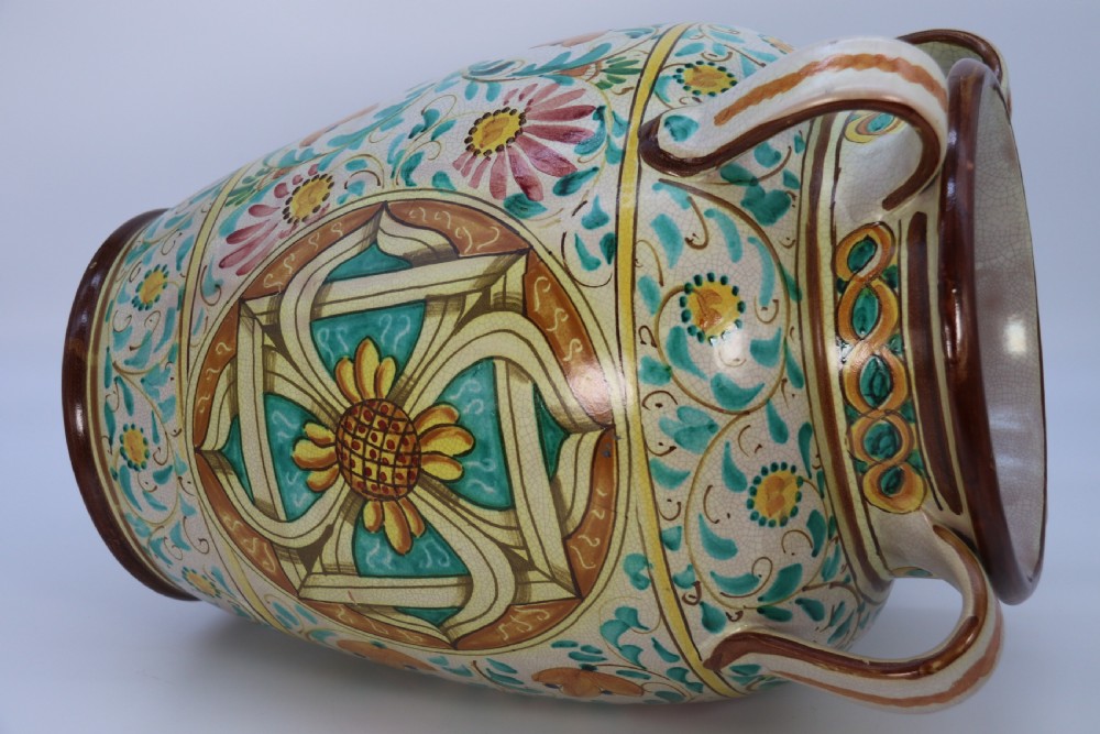 A large Italian hand thrown and painted majolica pottery vase, circa 1930

 View IX