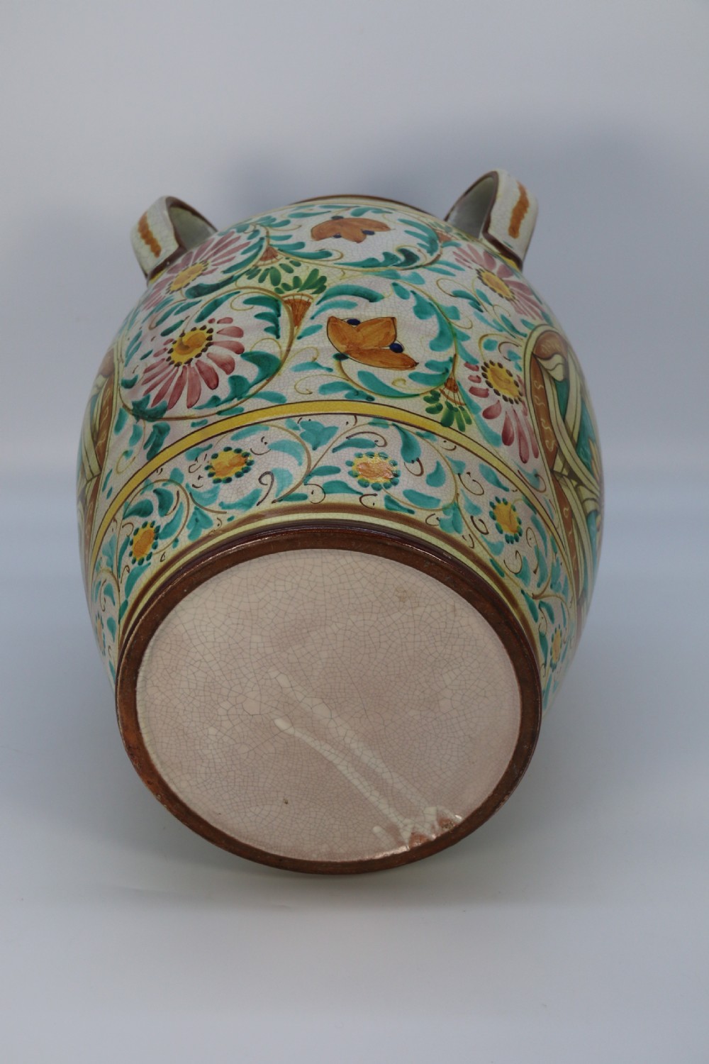 A large Italian hand thrown and painted majolica pottery vase, circa 1930

 View X