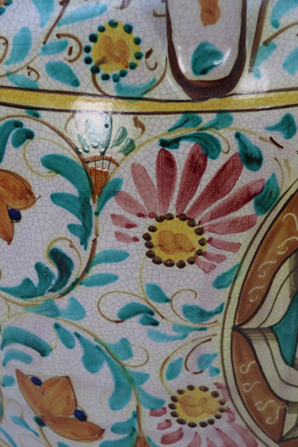 A large Italian hand thrown and painted majolica pottery vase, circa 1930

 View XIV