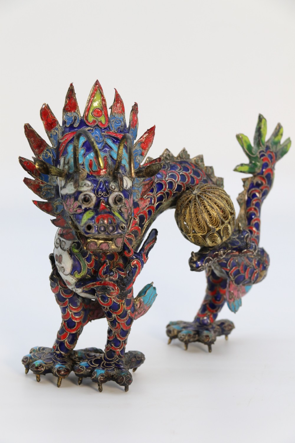 Early 20th century Chinese cloisonne sculpture of the five clawed dragon View IV