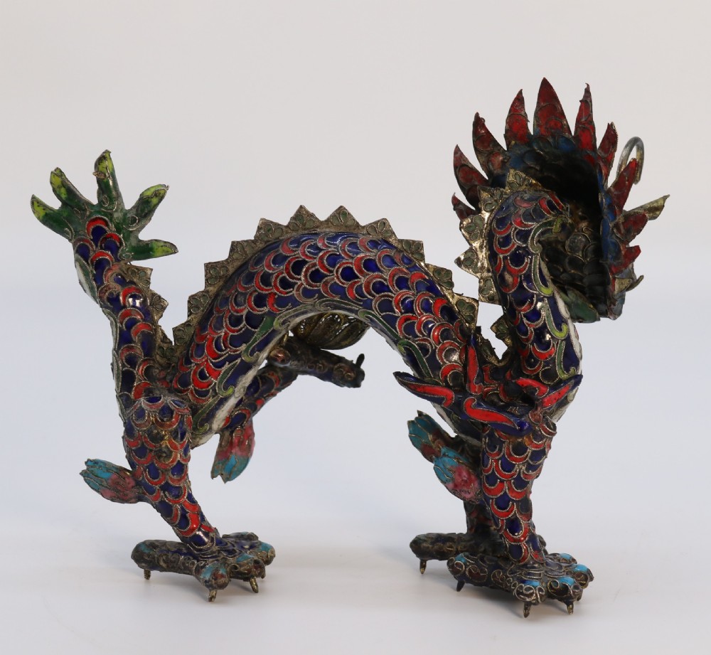 Early 20th century Chinese cloisonne sculpture of the five clawed dragon View VII