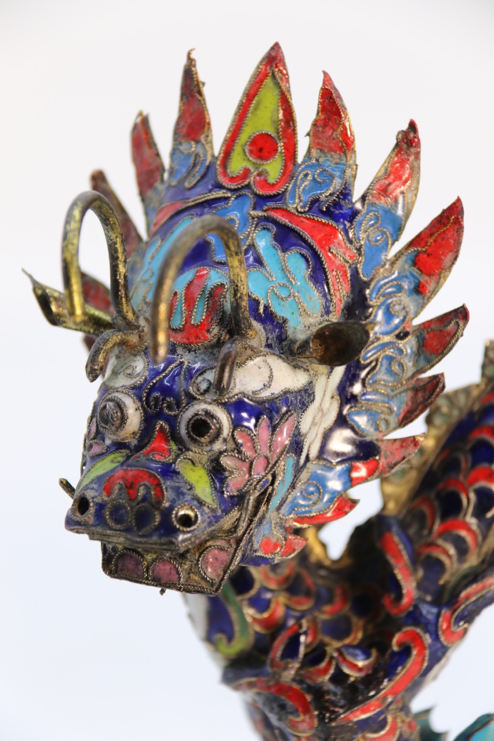 Early 20th century Chinese cloisonne sculpture of the five clawed dragon View XI