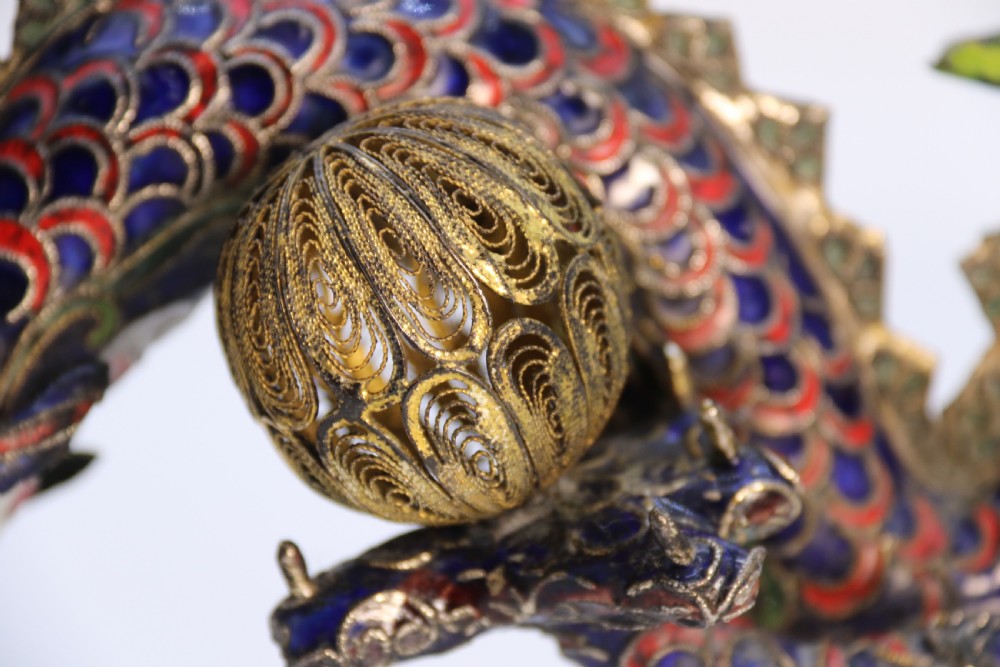 Early 20th century Chinese cloisonne sculpture of the five clawed dragon View XII