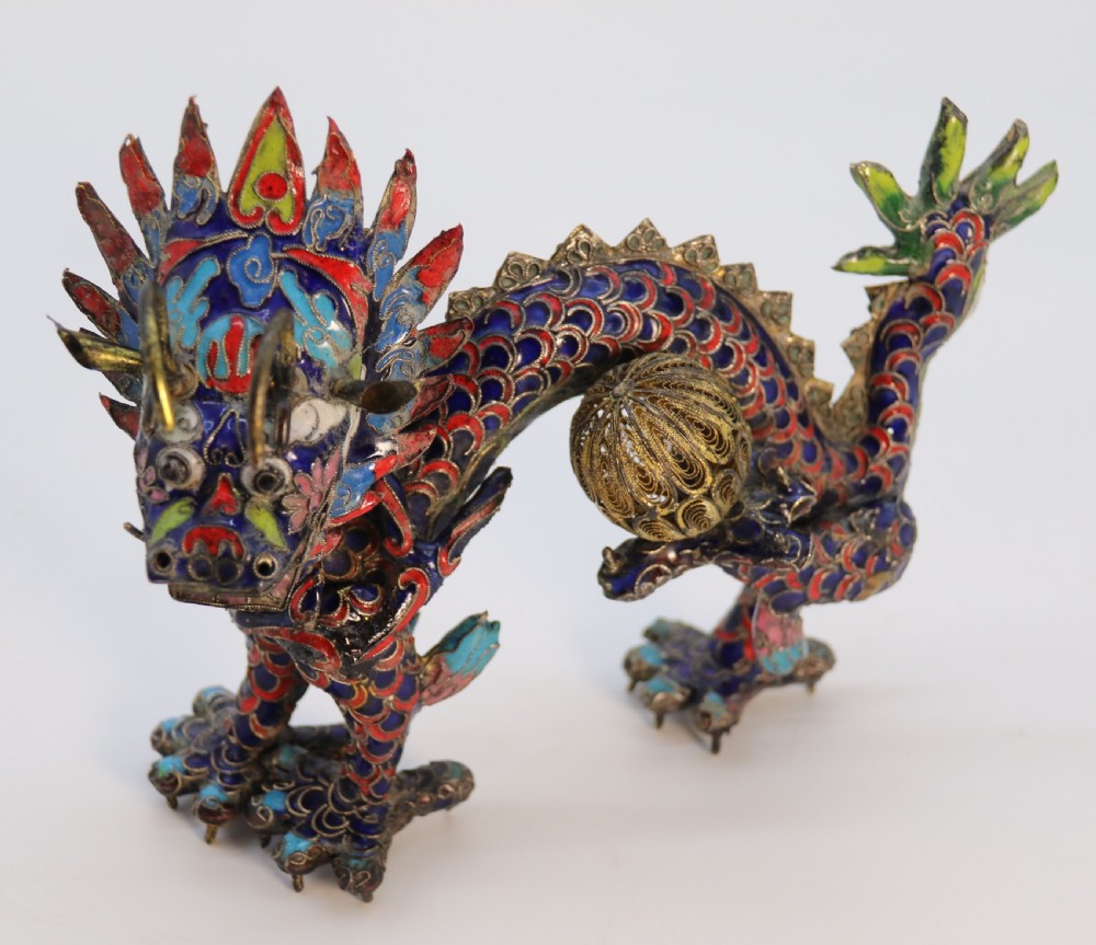 Early 20th century Chinese cloisonne sculpture of the five clawed dragon View XIX