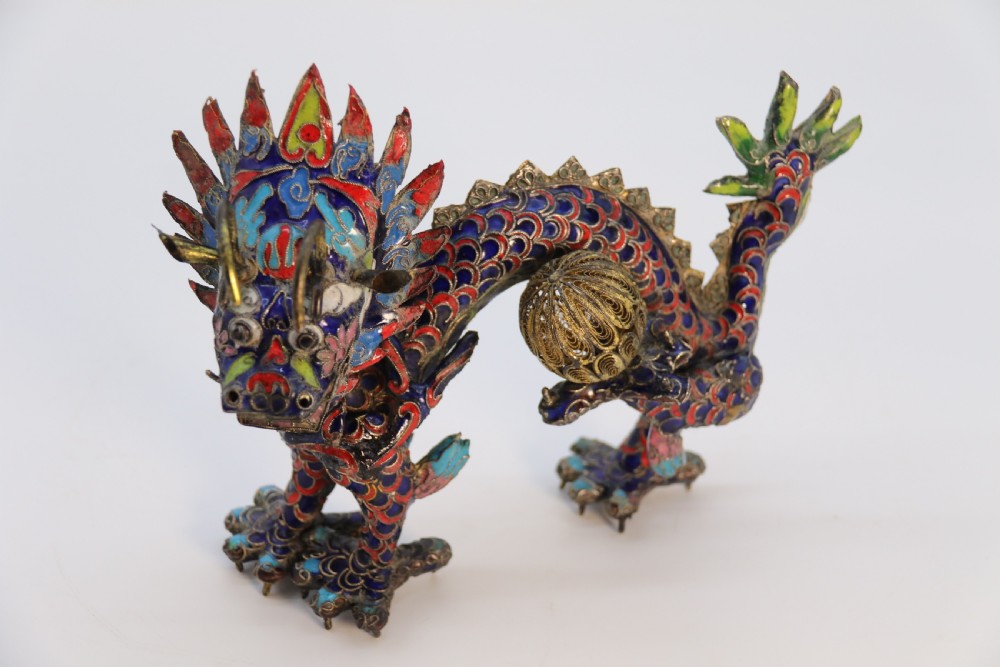 Early 20th century Chinese cloisonne sculpture of the five clawed dragon View XX