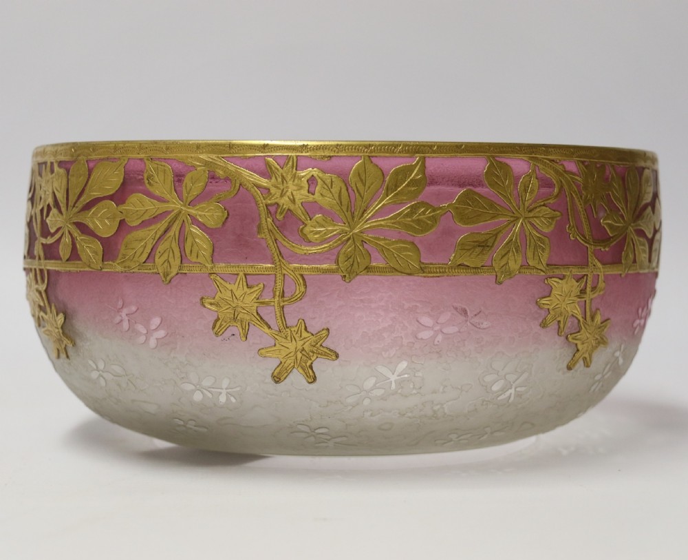 Antique French late 19th century overlaid and acid etched glass bowl, circa 1900 View VIII