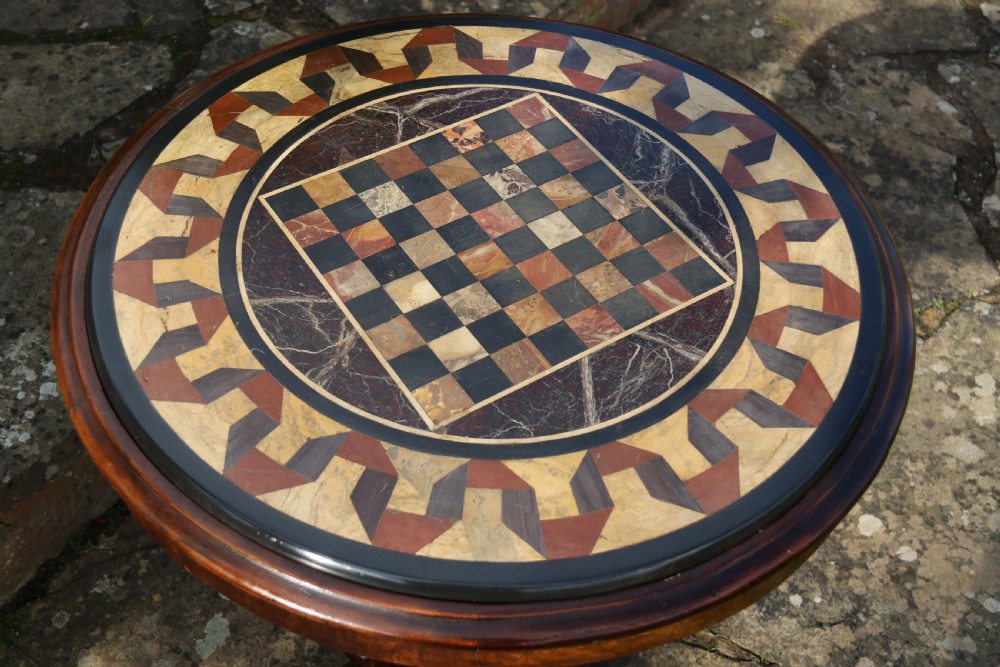 Antique Victorian pietra dura specimen marble topped burr walnut occasional/games table, circa 1860 View V