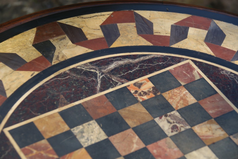 Antique Victorian pietra dura specimen marble topped burr walnut occasional/games table, circa 1860 View VIII
