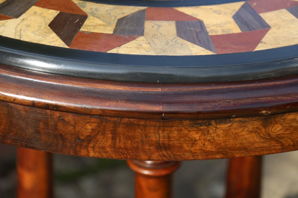 Antique Victorian pietra dura specimen marble topped burr walnut occasional/games table, circa 1860 View XIII