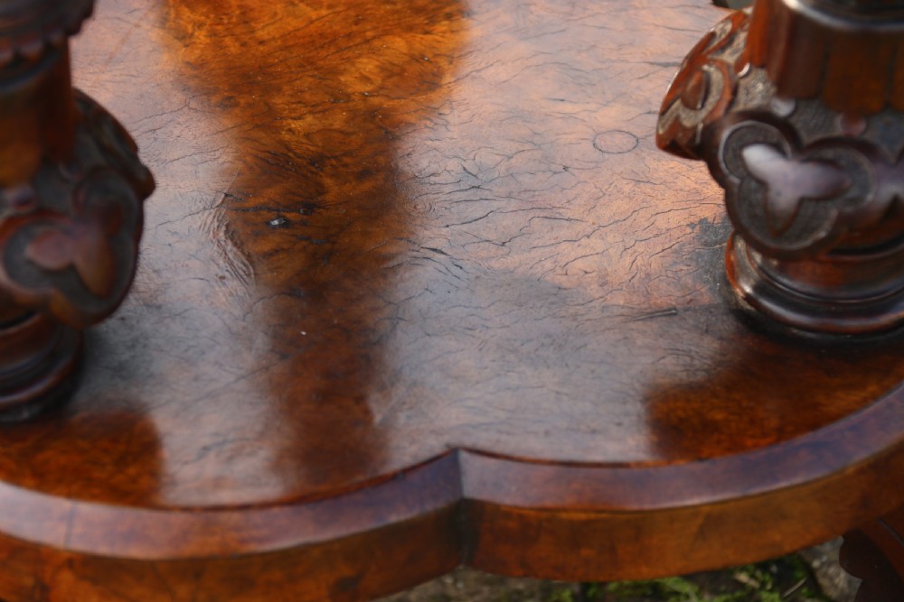 Antique Victorian pietra dura specimen marble topped burr walnut occasional/games table, circa 1860 View XV