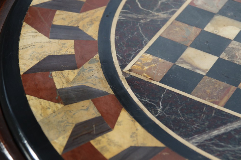 Antique Victorian pietra dura specimen marble topped burr walnut occasional/games table, circa 1860 View XVI