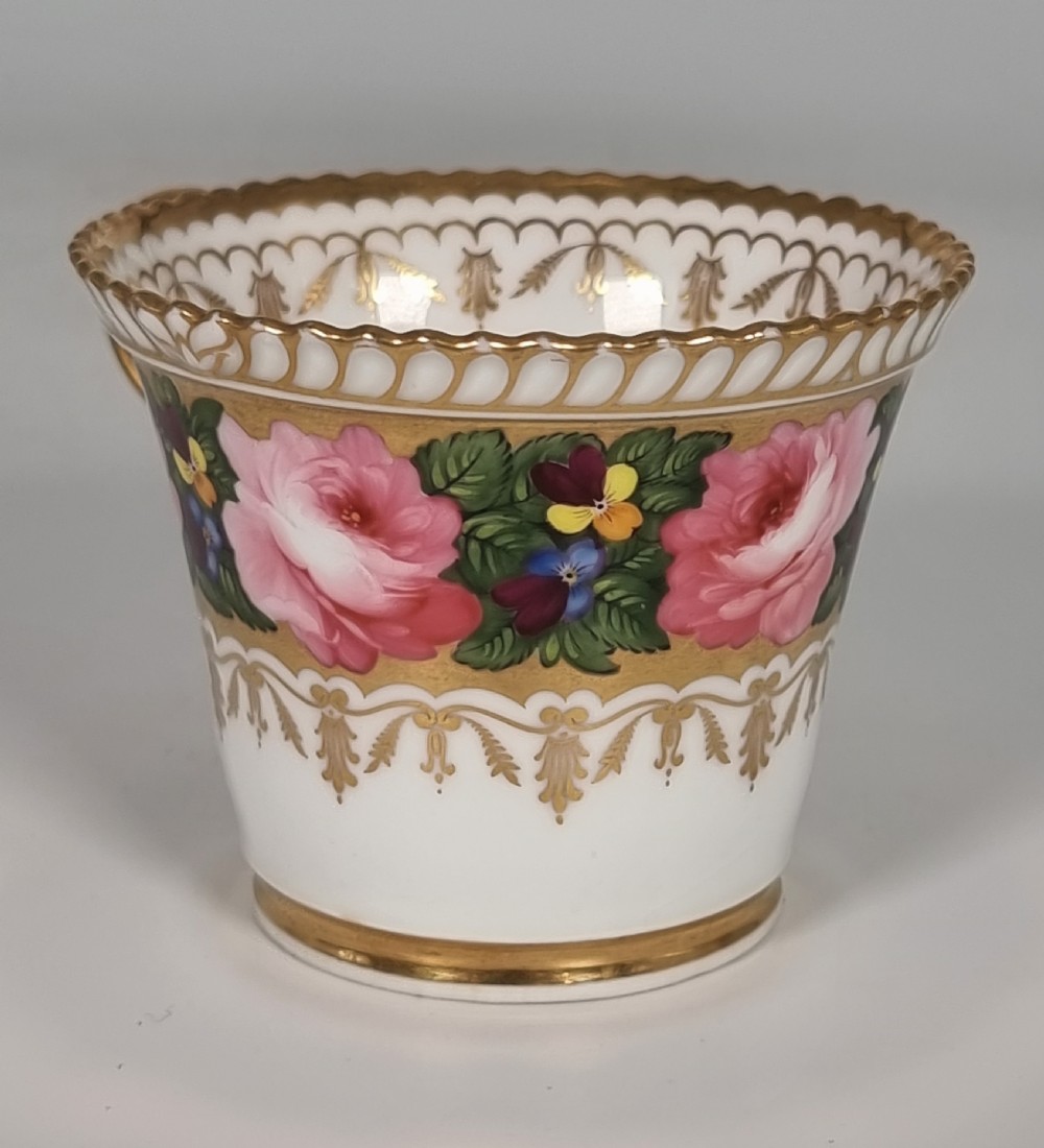 A rare Chamberlains Worcester cabinet cup and saucer hand painted with roses and pansies, circa 1816

 View XI