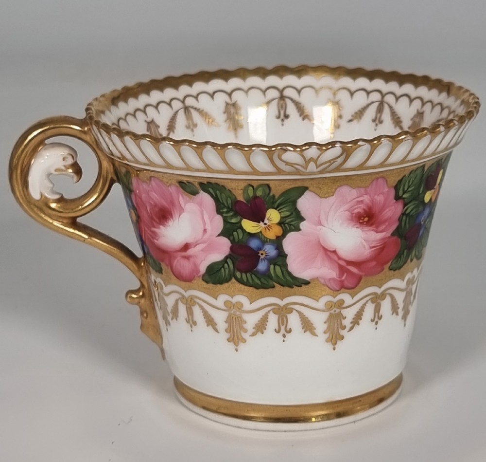 A rare Chamberlains Worcester cabinet cup and saucer hand painted with roses and pansies, circa 1816

 View XII