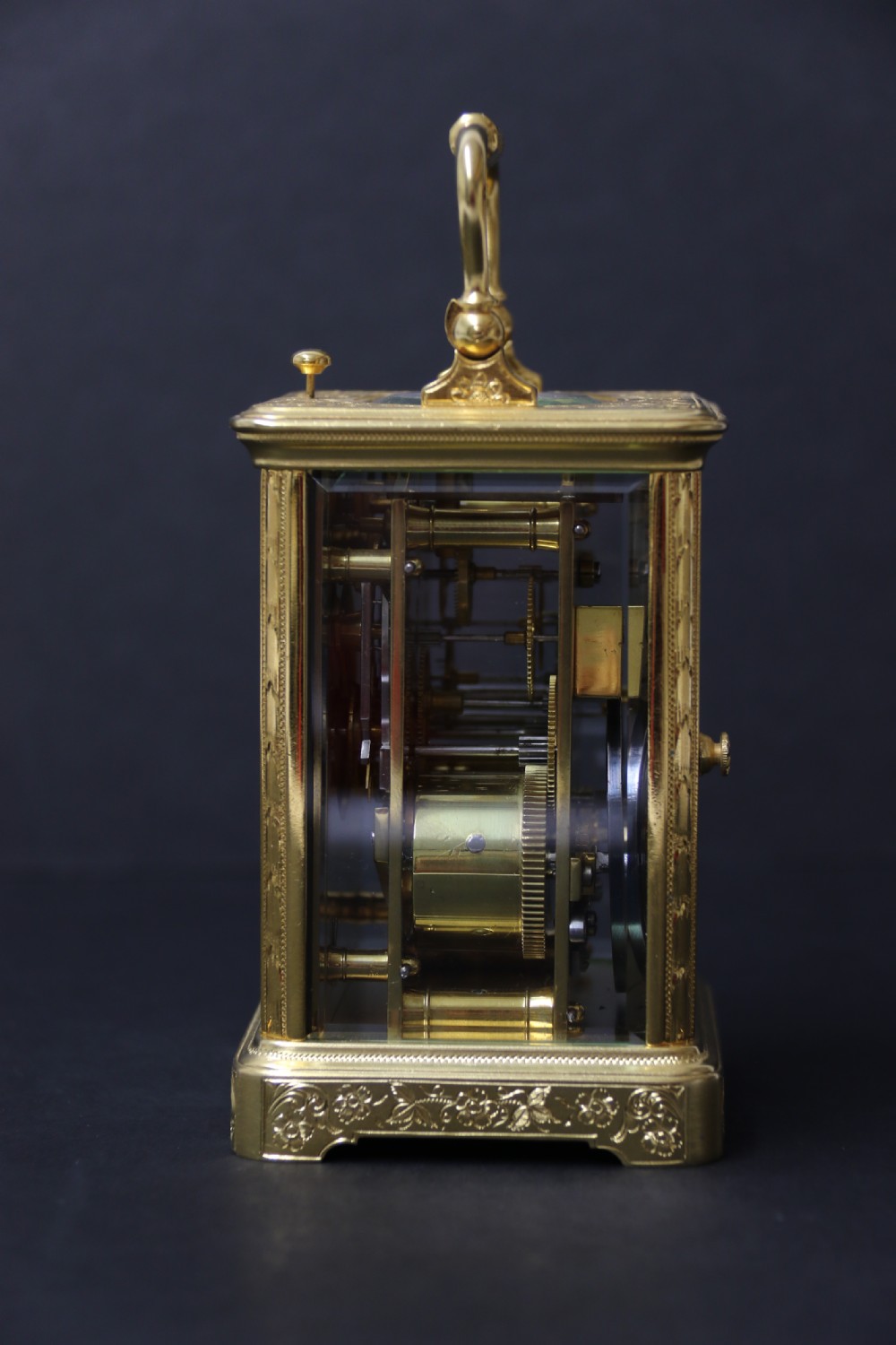 A 19th century French hand engraved and gilt cased repeating carriage Clock by Francois Arsene Margaine View III