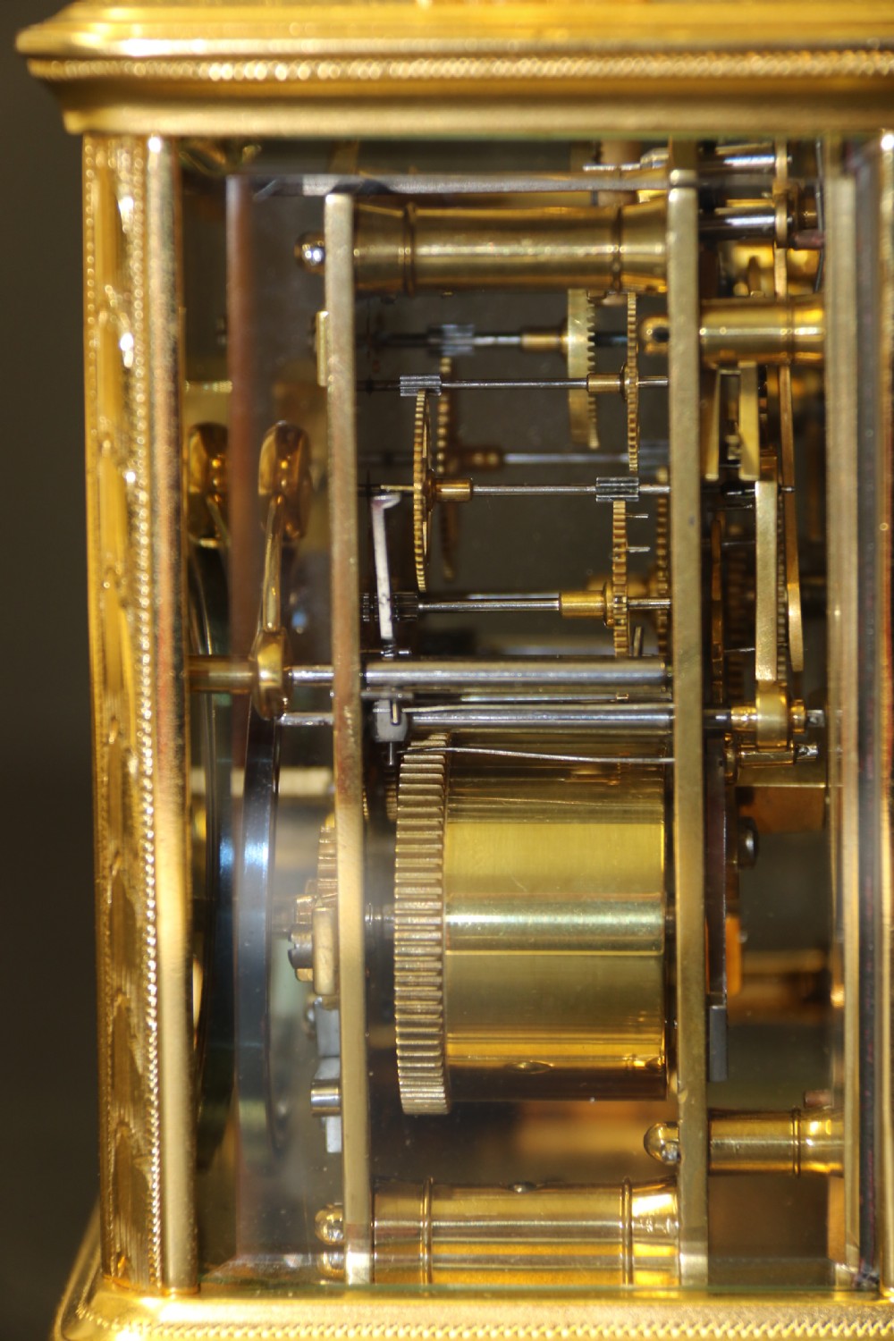 A 19th century French hand engraved and gilt cased repeating carriage Clock by Francois Arsene Margaine View IX
