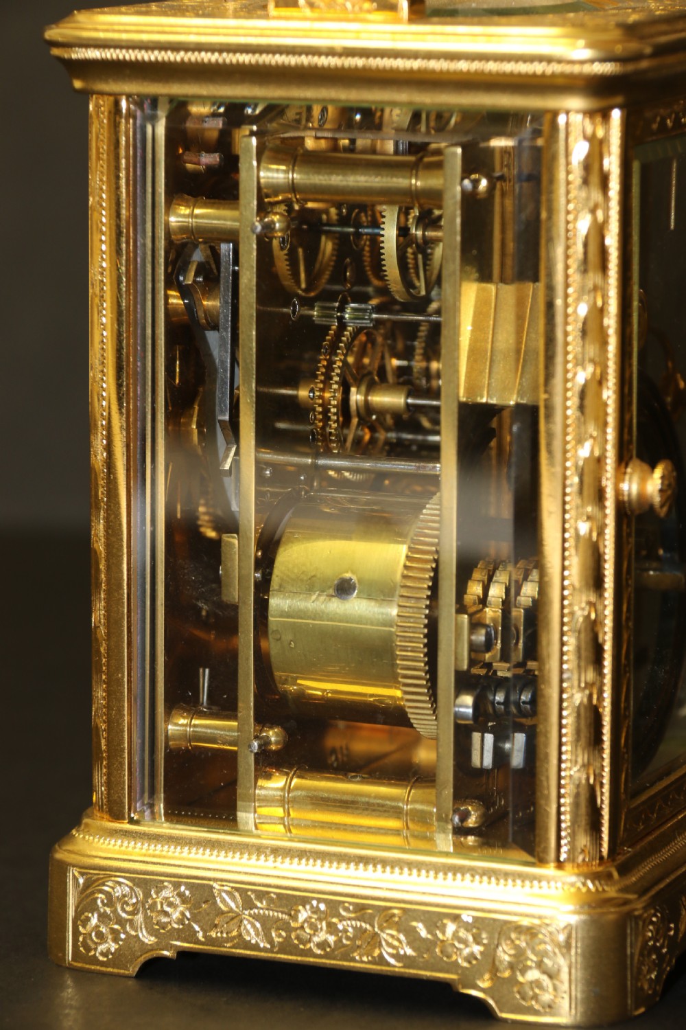 A 19th century French hand engraved and gilt cased repeating carriage Clock by Francois Arsene Margaine View X