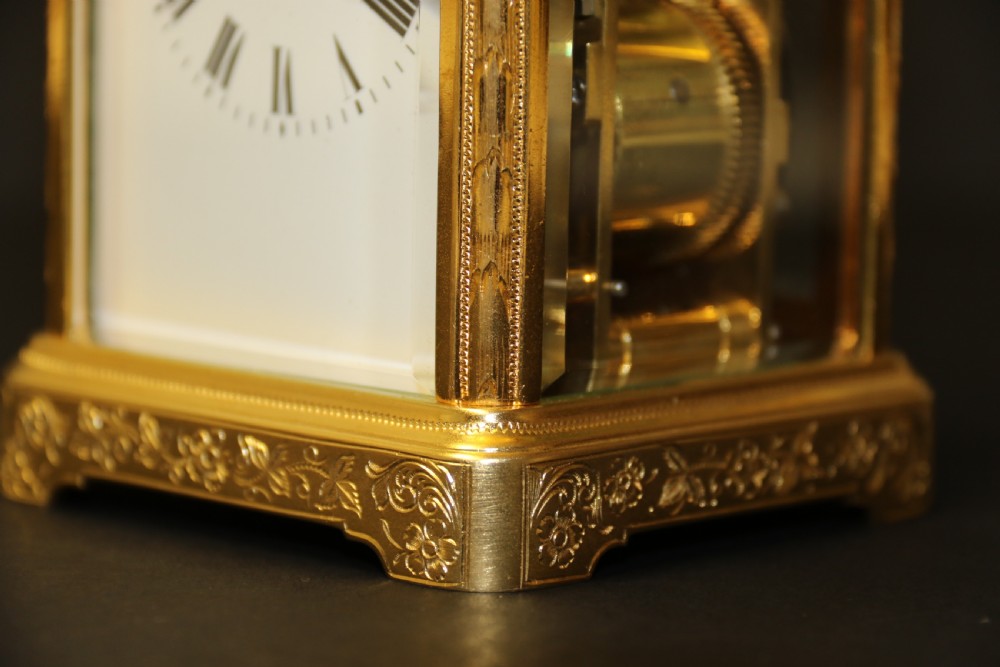 A 19th century French hand engraved and gilt cased repeating carriage Clock by Francois Arsene Margaine View XIII