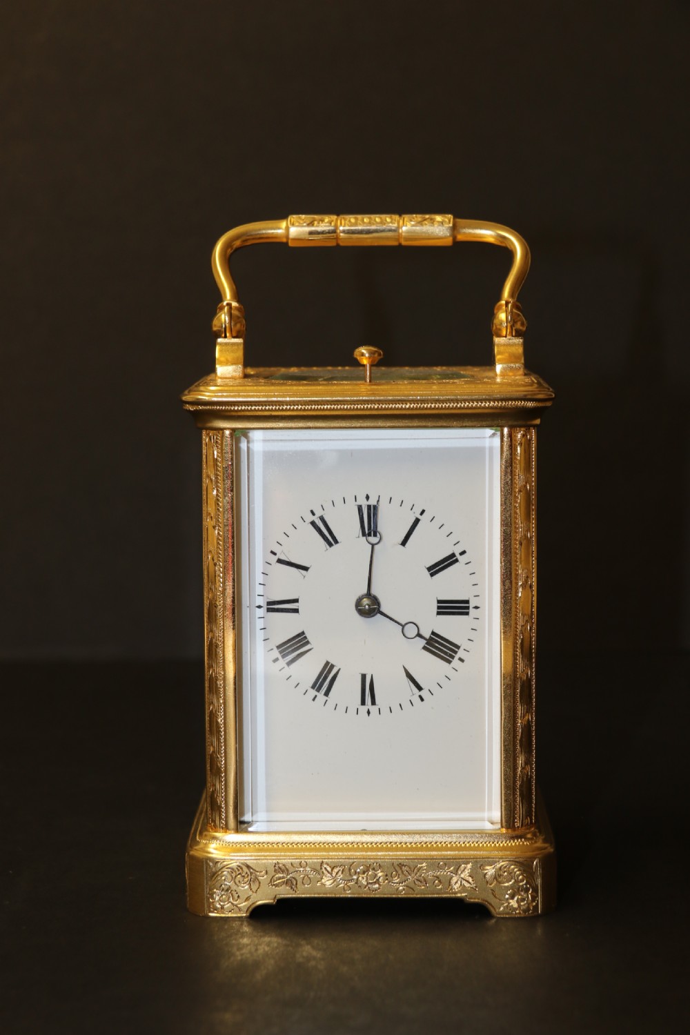 A 19th century French hand engraved and gilt cased repeating carriage Clock by Francois Arsene Margaine View XVII