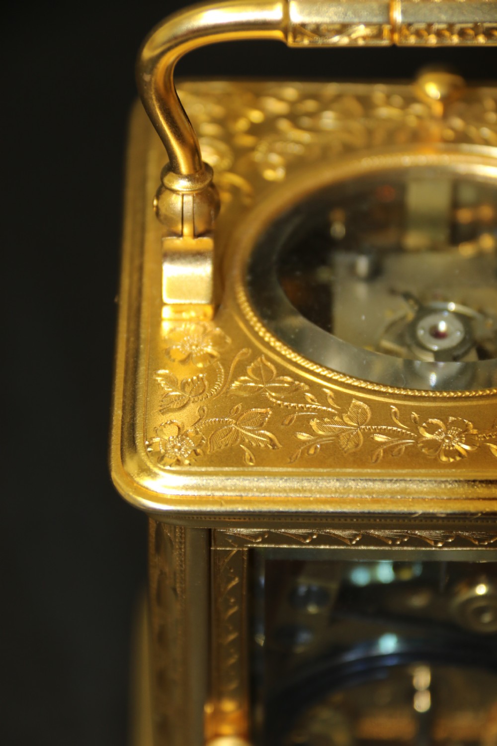 A 19th century French hand engraved and gilt cased repeating carriage Clock by Francois Arsene Margaine View XXII