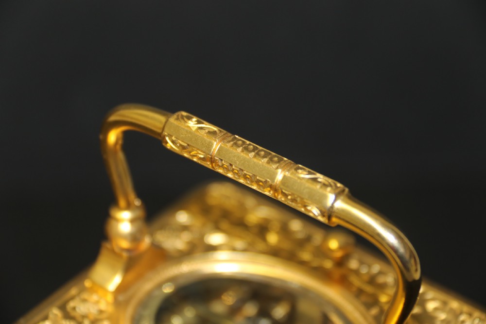 A 19th century French hand engraved and gilt cased repeating carriage Clock by Francois Arsene Margaine View XXIV