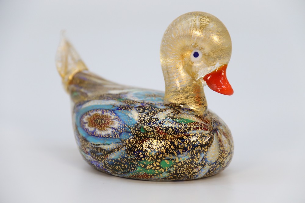 A rare Italian Millefiori hand blown art glass duck View IV