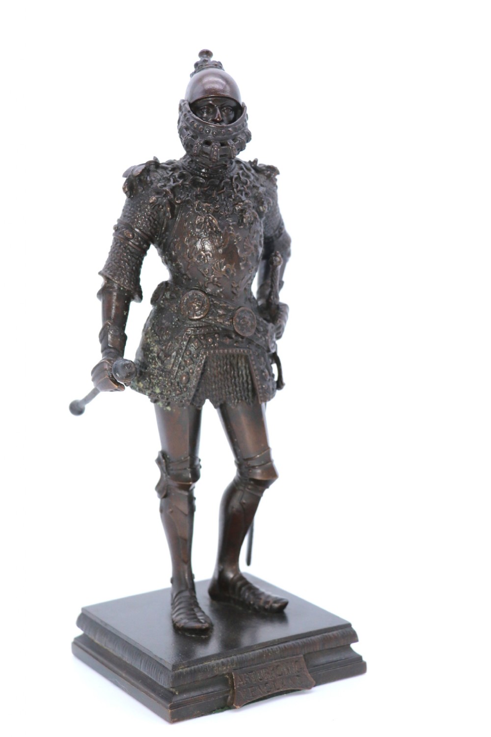 Antique bronze study of King Arthur in ornate armour circa 1900