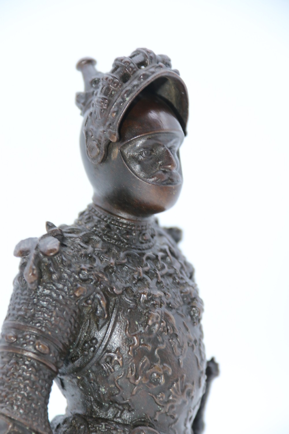 Antique bronze study of King Arthur in ornate armour circa 1900 View X